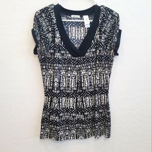 Liz Claiborne Black & White V-Neck Blouse Top Women's Size Medium